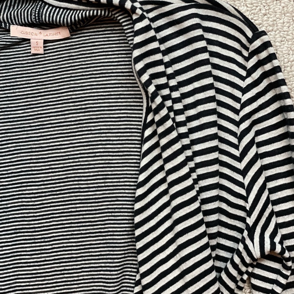 Gibson Latimer gray black striped long sleeve cardigan sweater, sz S - Picture 4 of 6